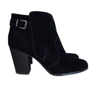 Gianni Bini Black Leather Suede Ankle Boots Block Heel Booties Women's Size 11